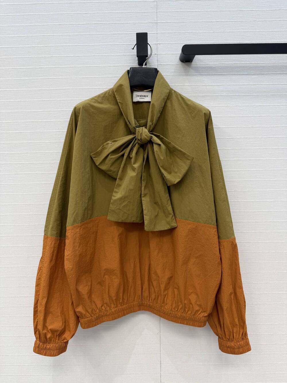 ✨YSL Saint Laurent 🟤Color Block Bow Neck Blouse